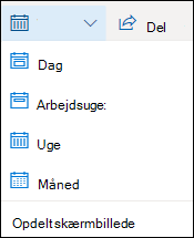 Vælg kalendervisning, eller slå opdelt visning til eller fra.