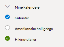 Et skærmbillede af afkrydsningsfeltet ud for en kalender