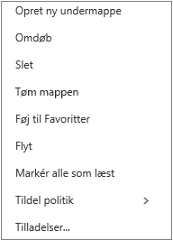 Kontekst- eller genvejsmenu, der vises, når du højreklikker på en privat mappe