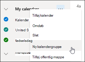 Et skærmbillede af knappen Ny kalendergruppe