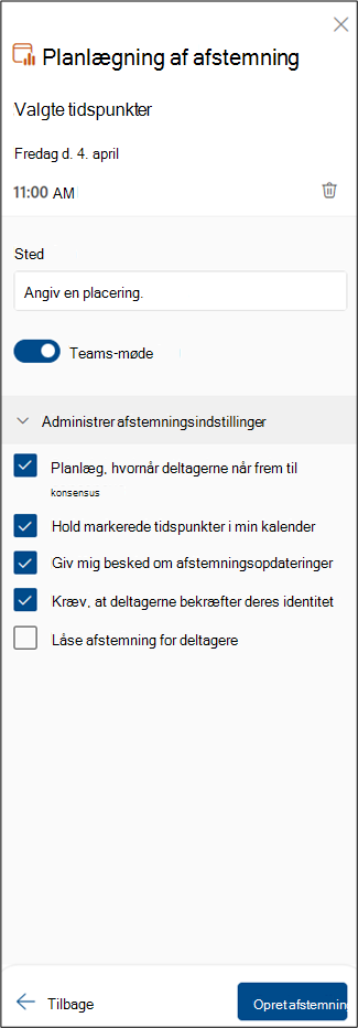 Skærmbillede af planlægning af afstemning næste trin