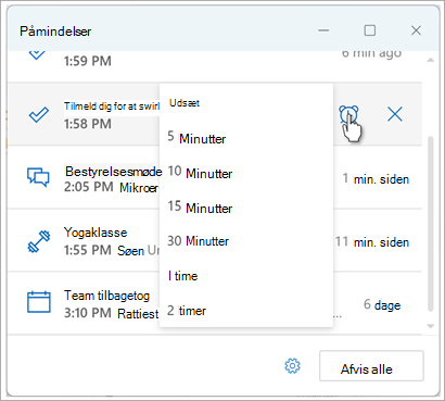 Skærmbillede af Indstil påmindelser i Outlook otte