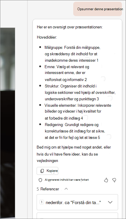 Skærmbillede af opsummering af denne dækfunktion med citater