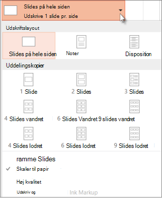 Vælg et udskriftslayout