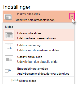 Udskriftsindstillinger