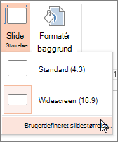 Menuindstillingen Brugerdefineret slidestørrelse 