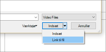 Viser dialogboksen Indsæt video i PowerPoint
