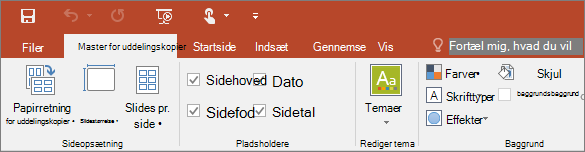 Viser båndet med master for uddelingskopier i PowerPoint