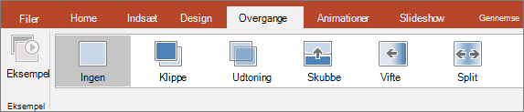 Fanen Overgange på båndet i PowerPoint.