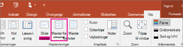 Viser visning af master for uddelingskopier i PowerPoint