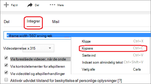 Kopiér iFrame-integreringskoden