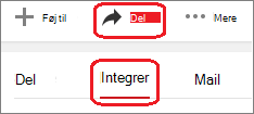 Klik på Del og dernæst på Integrer