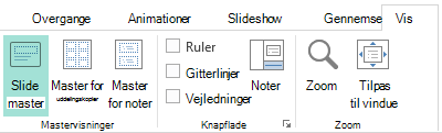 Slidelayout kan tilpasses i visningen Slidemaster