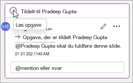 Skærmbillede, der viser, hvordan du løser opgaveknappen i brødteksten i kommentaren.