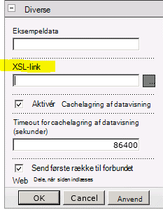 XSL-linkejendom på menuen Webdel
