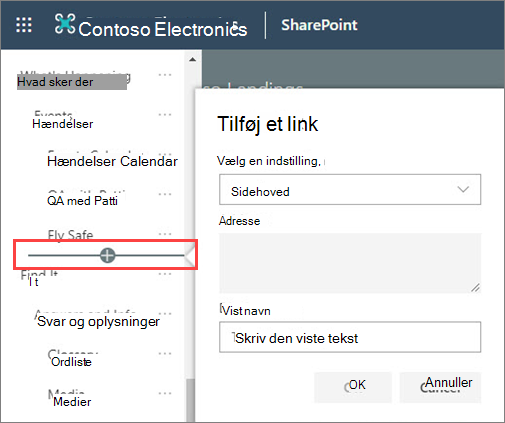 Billede af tilføjelse af et nyt sidehoved til navigation
