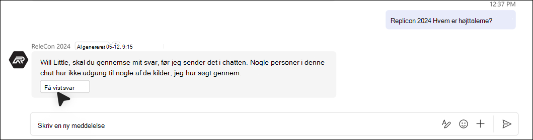 skærmbillede af Svar kan ikke tilføjes automatisk på grund af problemer med tilladelser