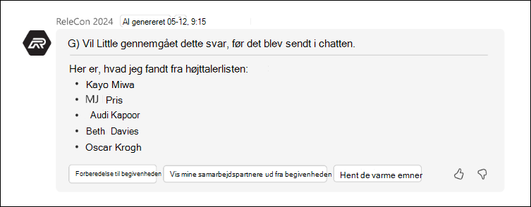 Skærmbillede af svar med godkenderoplysninger
