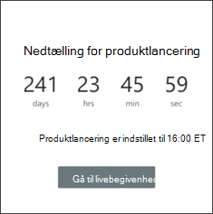 Skærmbillede af webdelen Nedtællingstimer