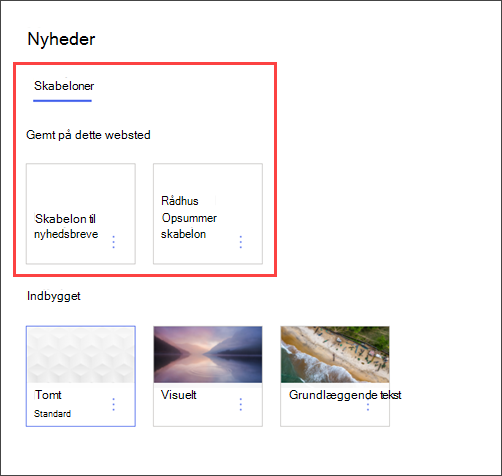 Billede af vælgeren til sideskabelon afdelingswebstedet
