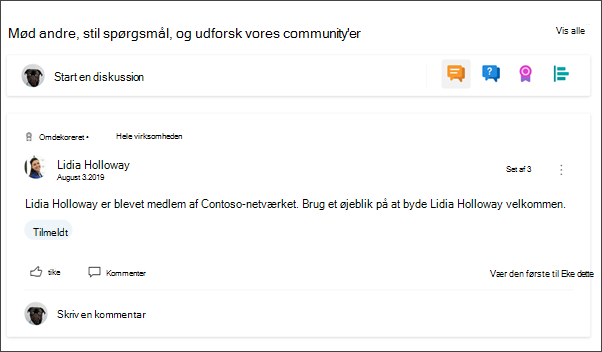 Billede af Yammer-webdelen på afdelingswebstedet