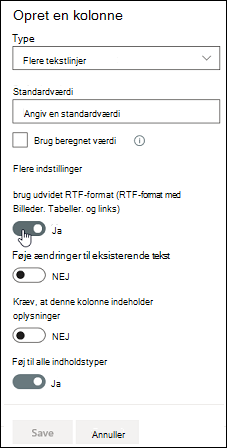 Brug udvidet RTF