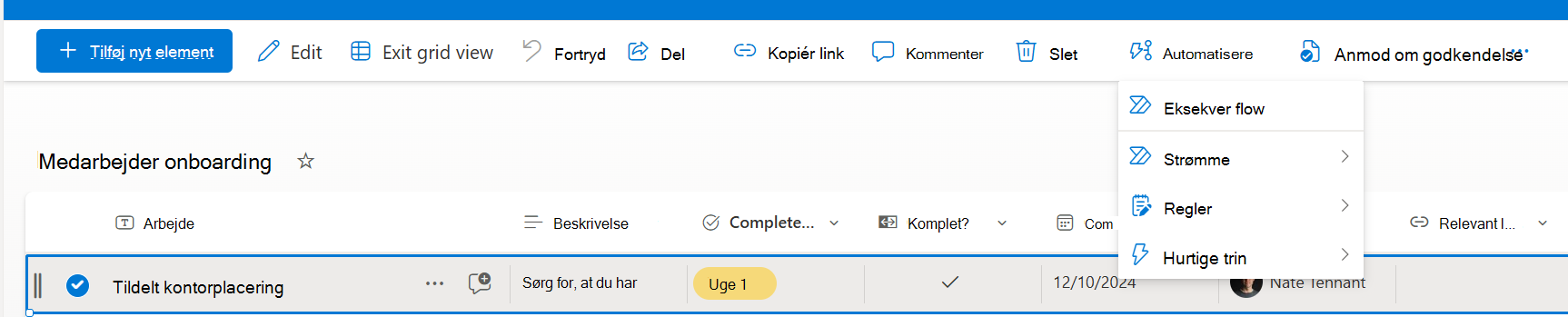 Markeret element med mulighed for at køre et hurtigt trin