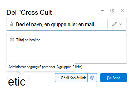 Dialogboksen Del viser de personer, en fil deles med.