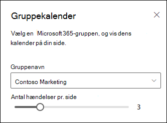 Vælg, hvor mange begivenheder der skal vises fra den valgte Microsoft 365-gruppekalender.