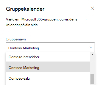 Vælg en Microsoft 365-gruppe i ruden Egenskaber.