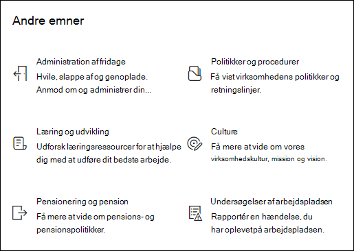 Eksempel på webdelen Hurtige links.