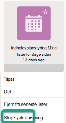 Vælg Stop synkronisering i menuen.