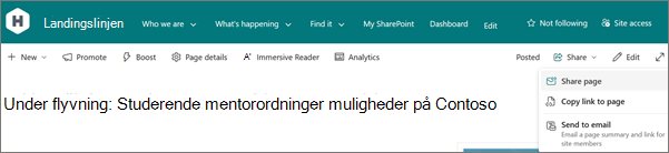 Skærmbillede af knappen Del øverst til højre på siden.