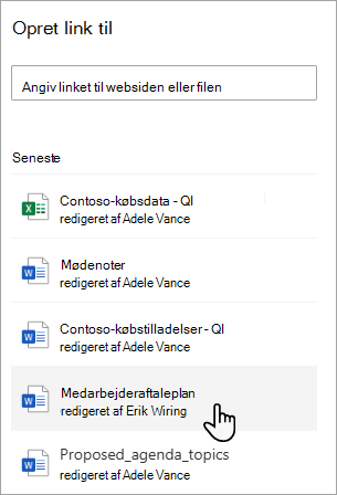 Skærmbillede, der viser et nyligt valgt dokument markeret i et dokumentbibliotek.