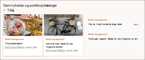 Skærmbillede af webdelen Nyheder