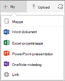 Office 365 Oprette en ny mappe eller et dokument