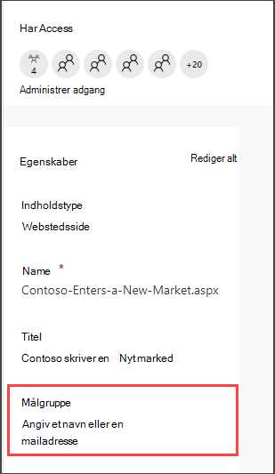 Siderudendetaljerude med mulighed for at angive en målgruppe