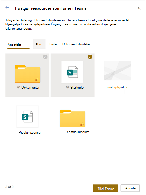 Fastgør ressourcer på faner