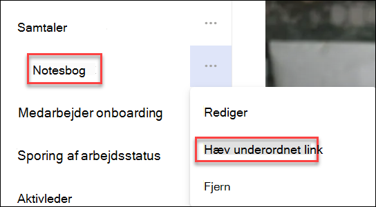 skærmbillede af fremhævelse af et underlink