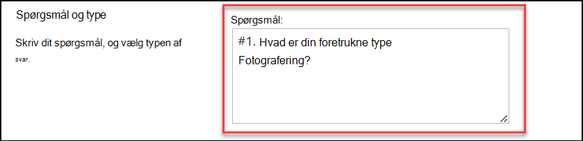 skærmbillede af spørgsmålstype