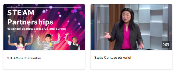Skærmbillede af hurtige links til videoer