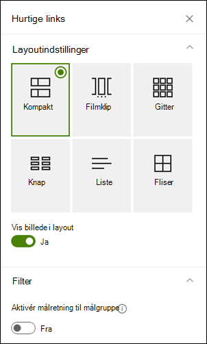 Ruden Egenskaber, der viser flere indstillinger for et markeret layout.