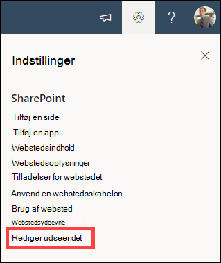 Indstillingen Indstillinger åbnet med Rediger udseendet fremhævet.