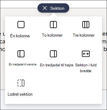Liste over sektionstyper