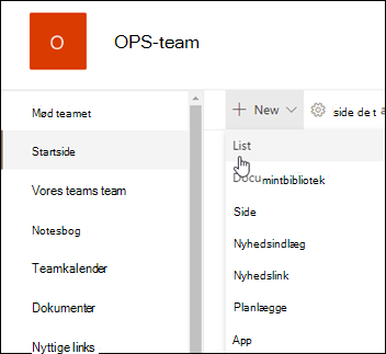 Ny SharePoint-liste