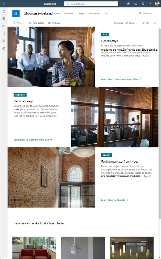 Fremhævningsdesign af et SharePoint-kommunikationswebsted