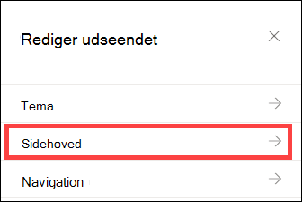 Ruden Rediger udseendet med indstillinger for sidehoved valgt.