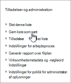 Sektionen Administration af tilladelser i menuen Indstillinger