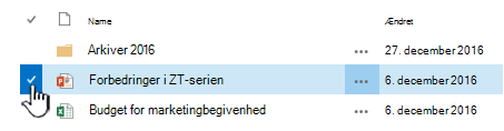 Vælg en fil ved at klikke på fluebenet til venstre for navnet