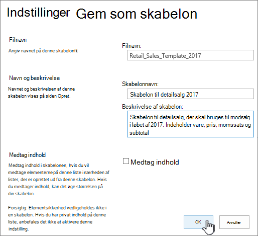 Siden Gem som skabelon
